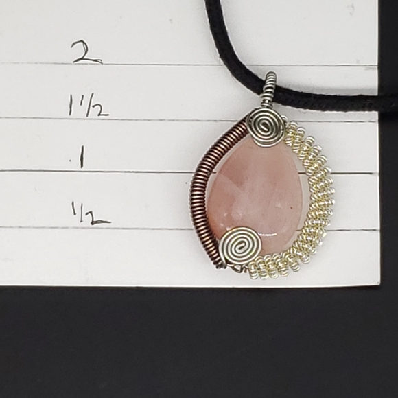 Wire Wrapped Rose Quartz Pendant Necklace - Picture 3 of 9